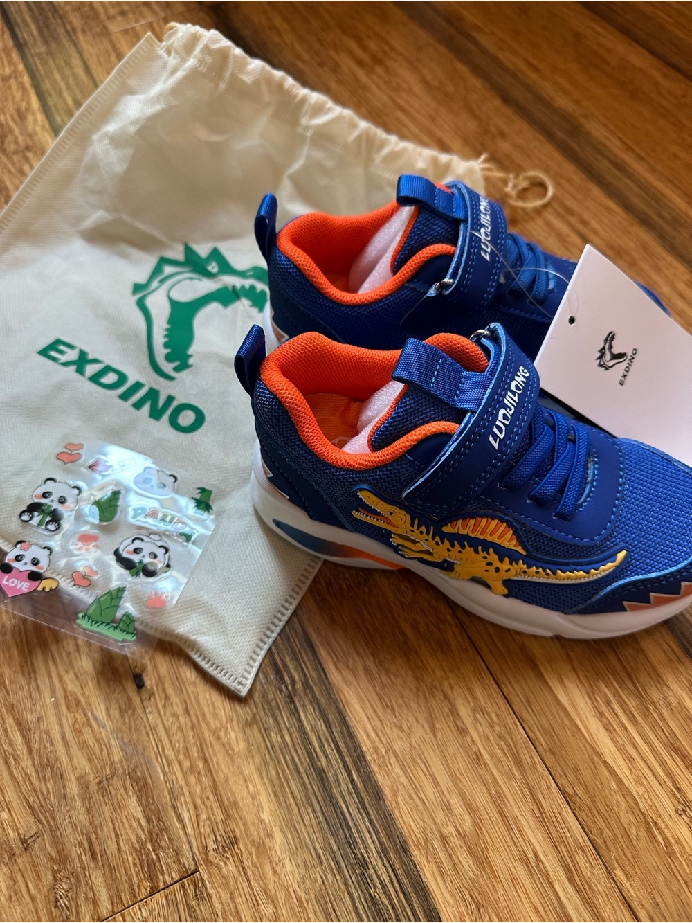 Kids' Blue and Orange light-up Dinosaur Sneakers